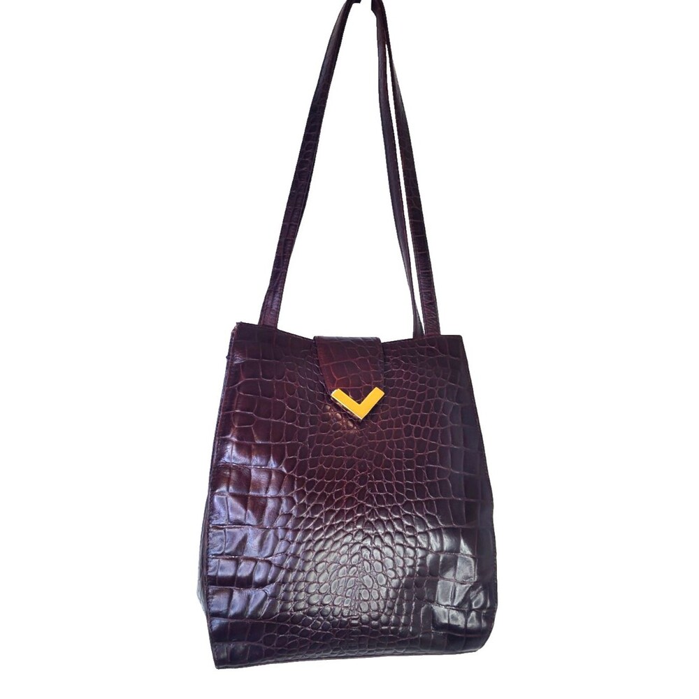Vintage Susan Gail Crocodile Textured Dark Brown Purse Leather Bag Mid Century